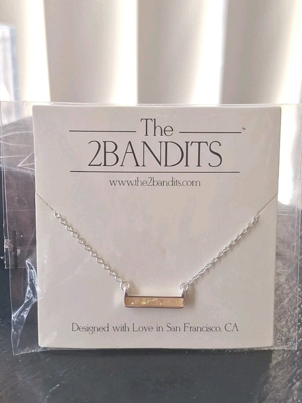 The 2Bandits Athens Iridescent Bar Pendant Necklace NEW IN PACKAGE